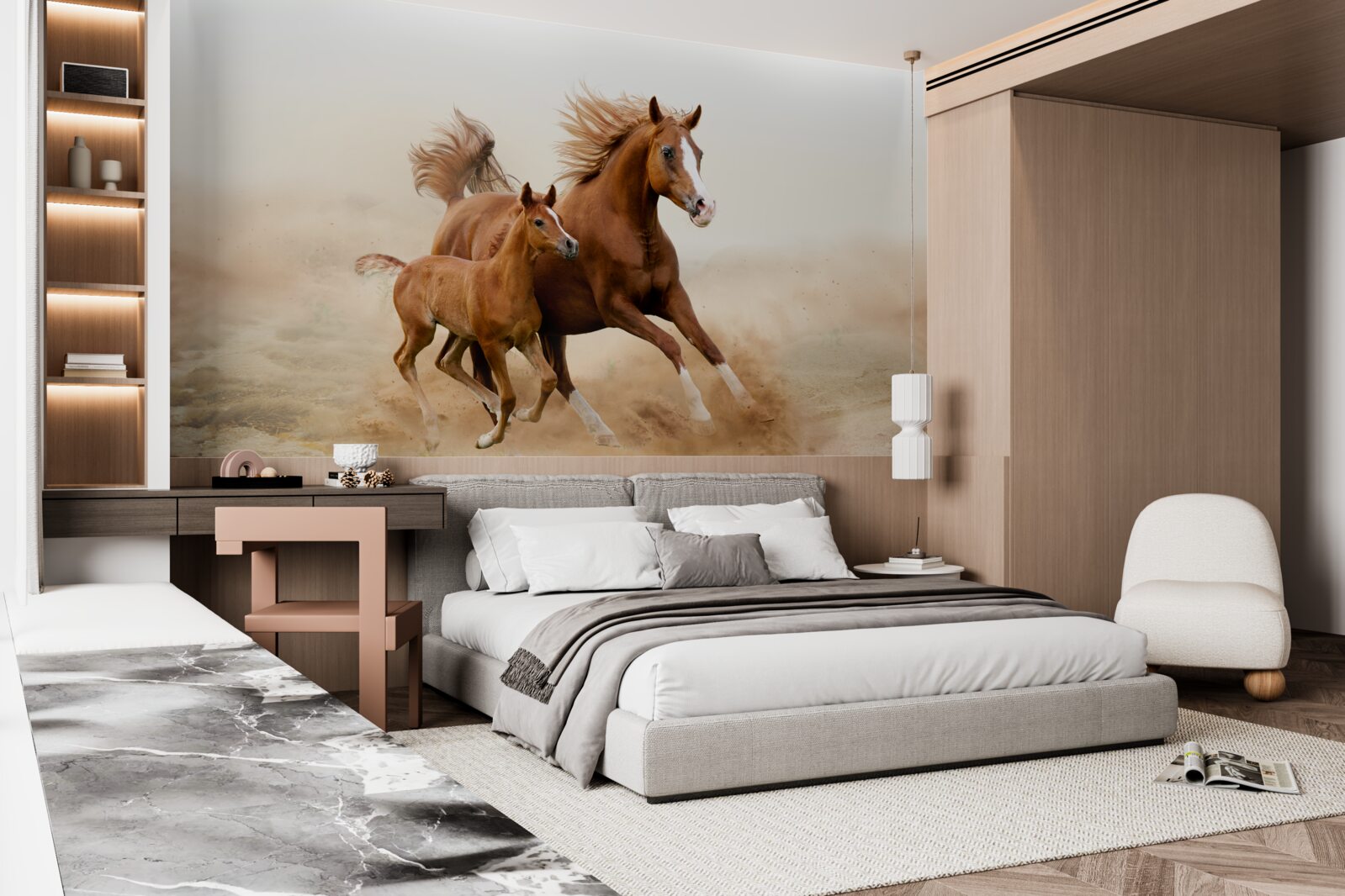 Fototapet curse de armăsari de bronz