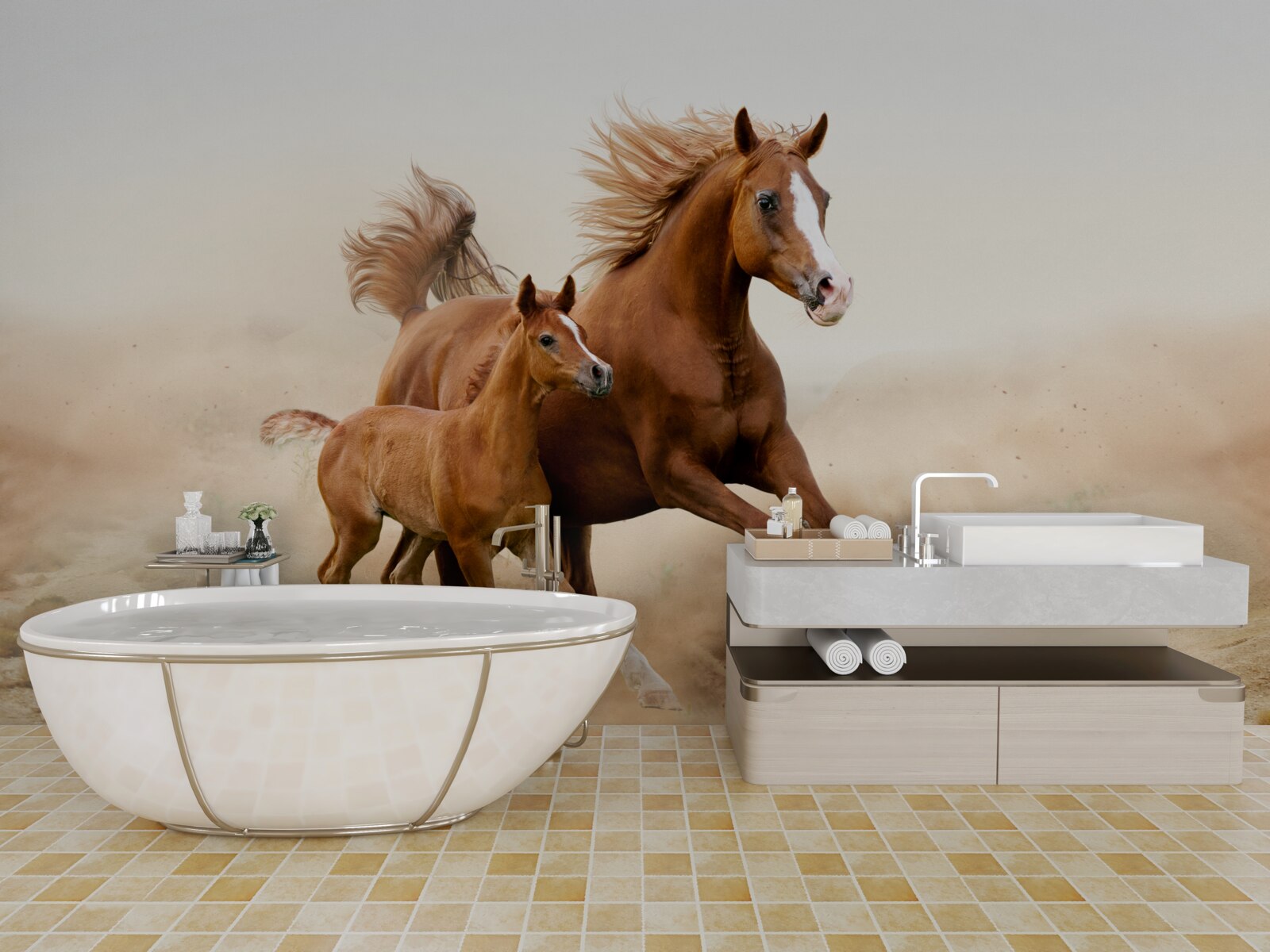 Fototapet curse de armăsari de bronz