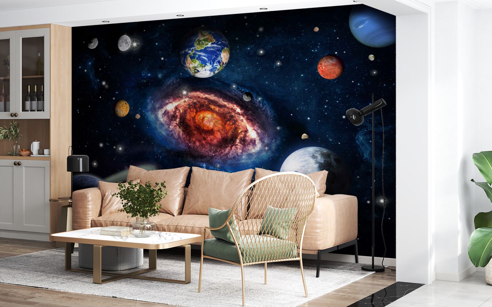 Fototapet galaxia servește drept câmp de rotație pentru obiectele cosmice