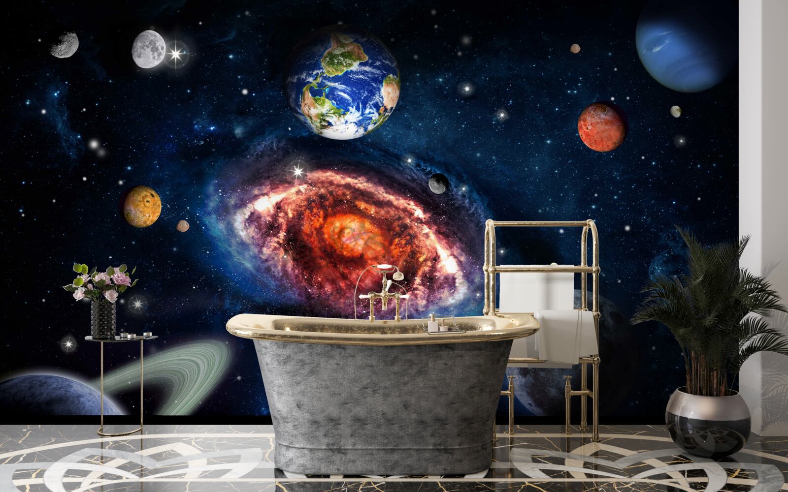 Fototapet galaxia servește drept câmp de rotație pentru obiectele cosmice