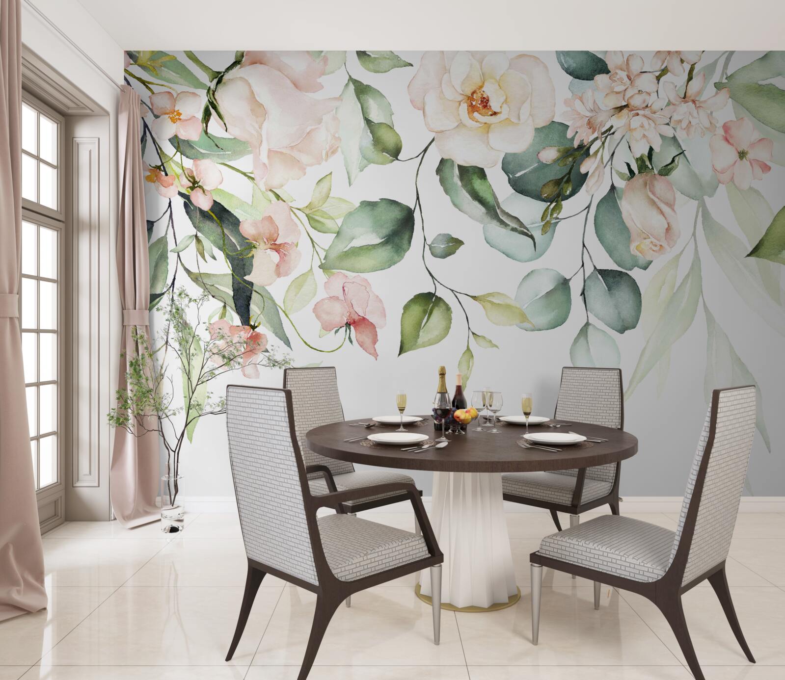 Fototapet flori tropicale cu frunze în nuanțe de verde