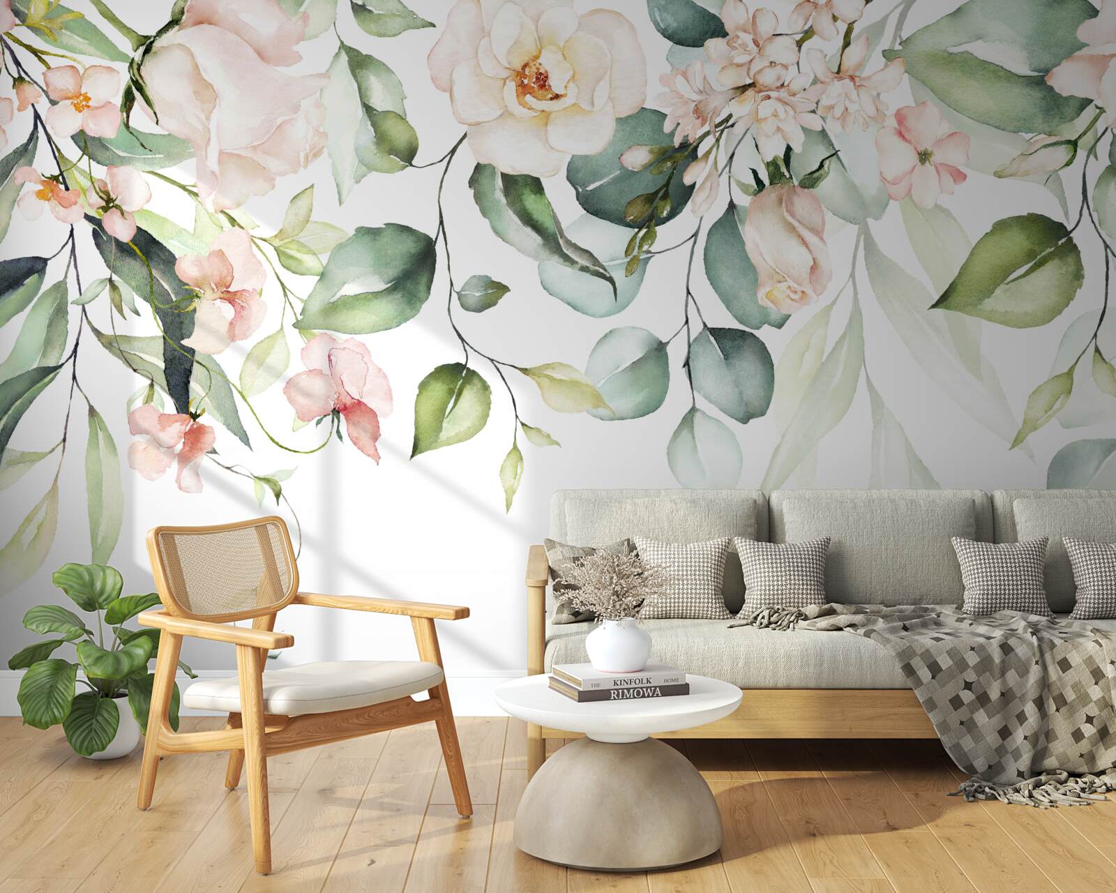 Fototapet flori tropicale cu frunze în nuanțe de verde