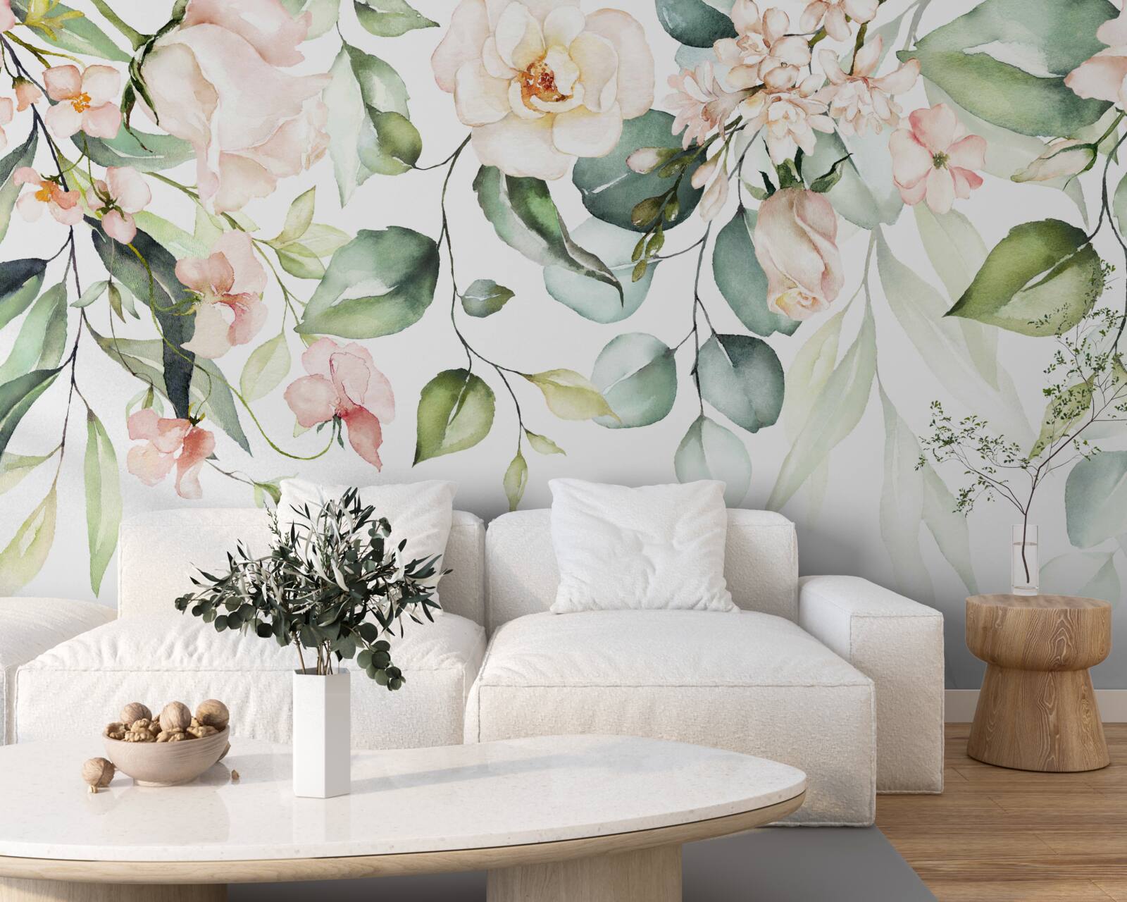 Fototapet flori tropicale cu frunze în nuanțe de verde