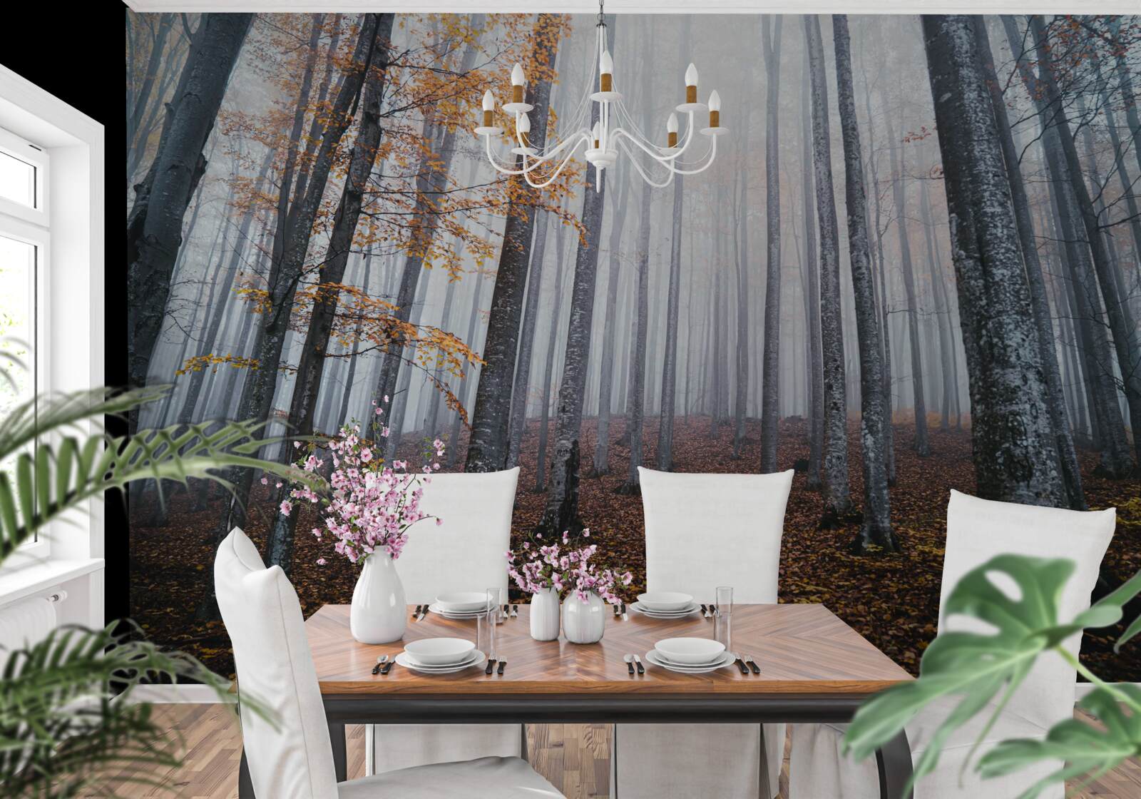 Fototapet ceață într-o pădure grațioasă de toamnă