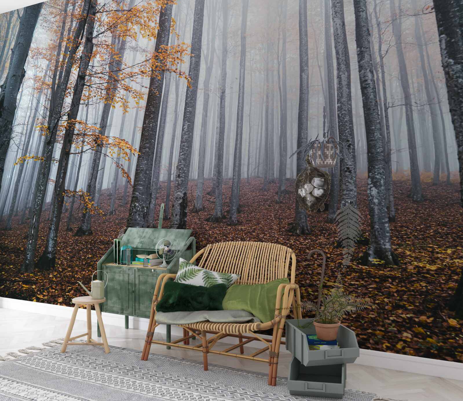 Fototapet ceață într-o pădure grațioasă de toamnă