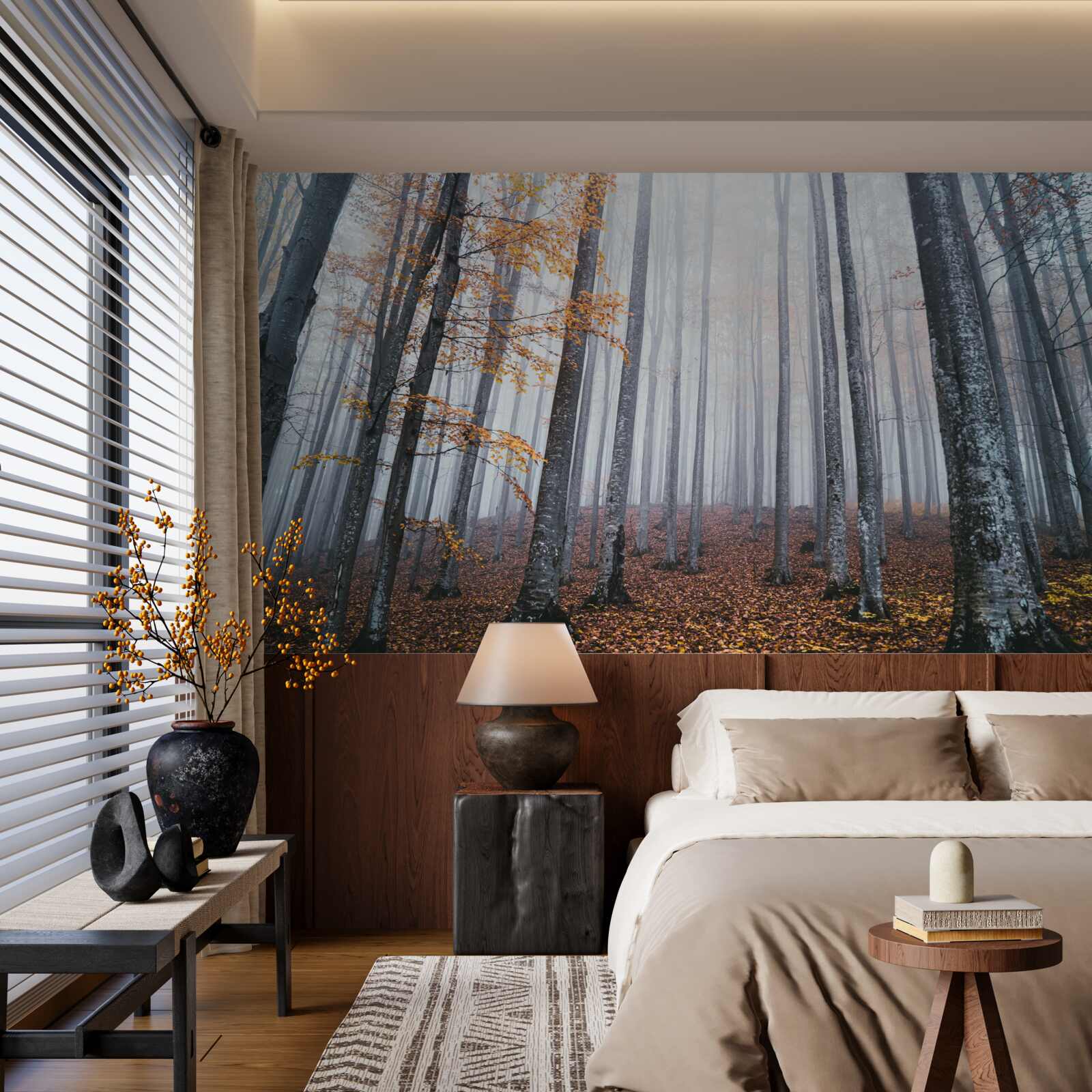 Fototapet ceață într-o pădure grațioasă de toamnă