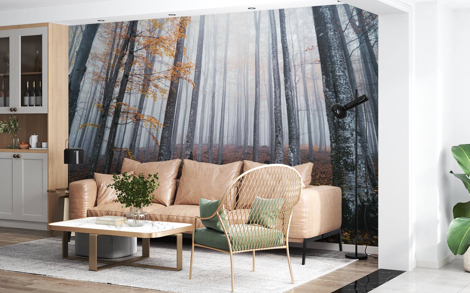 Fototapet ceață într-o pădure grațioasă de toamnă