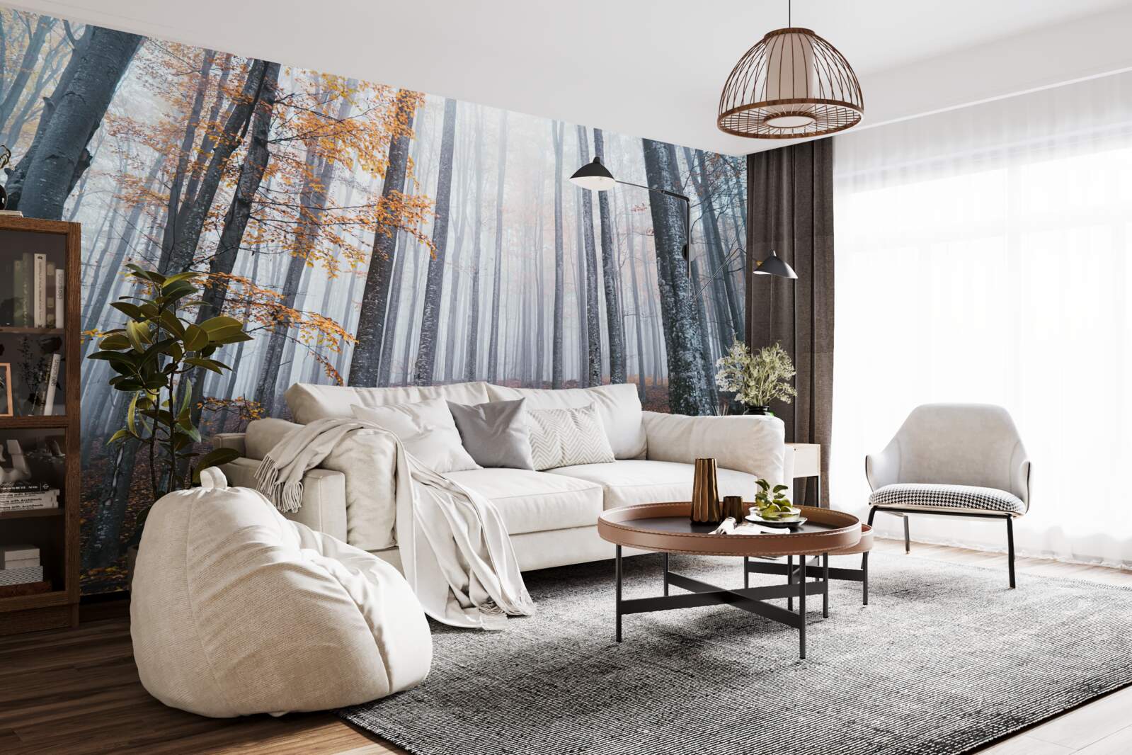 Fototapet ceață într-o pădure grațioasă de toamnă