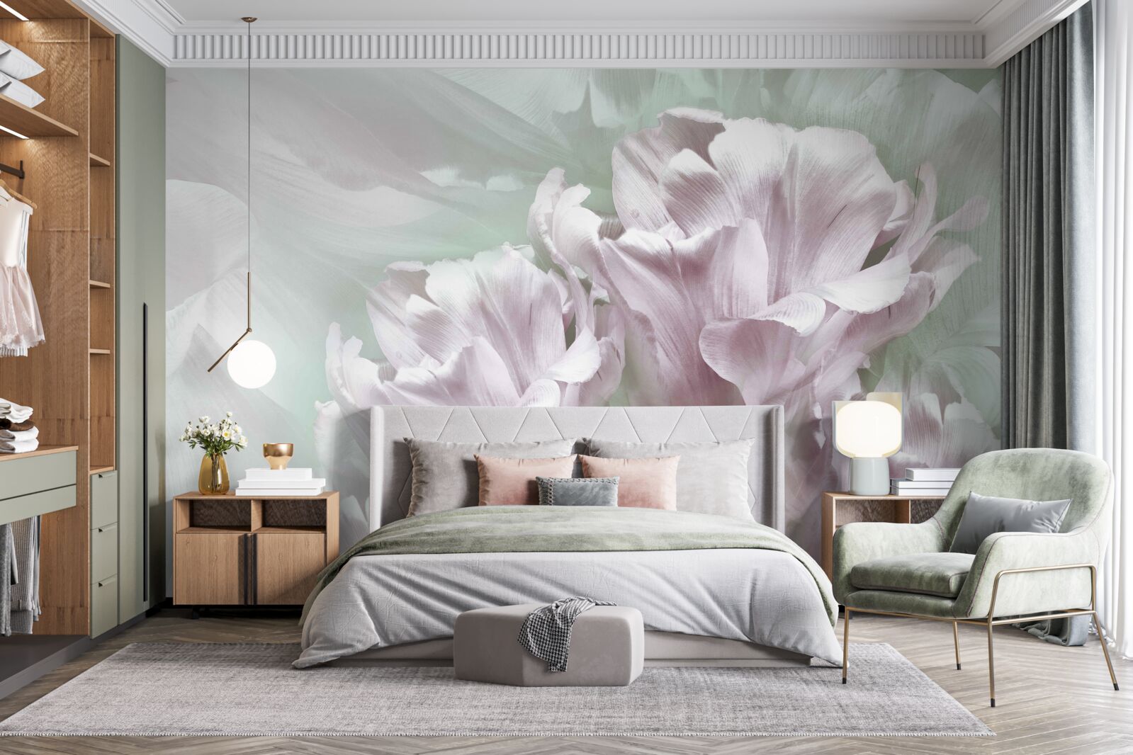 Fototapet flori magnifice, mari, alb-violet