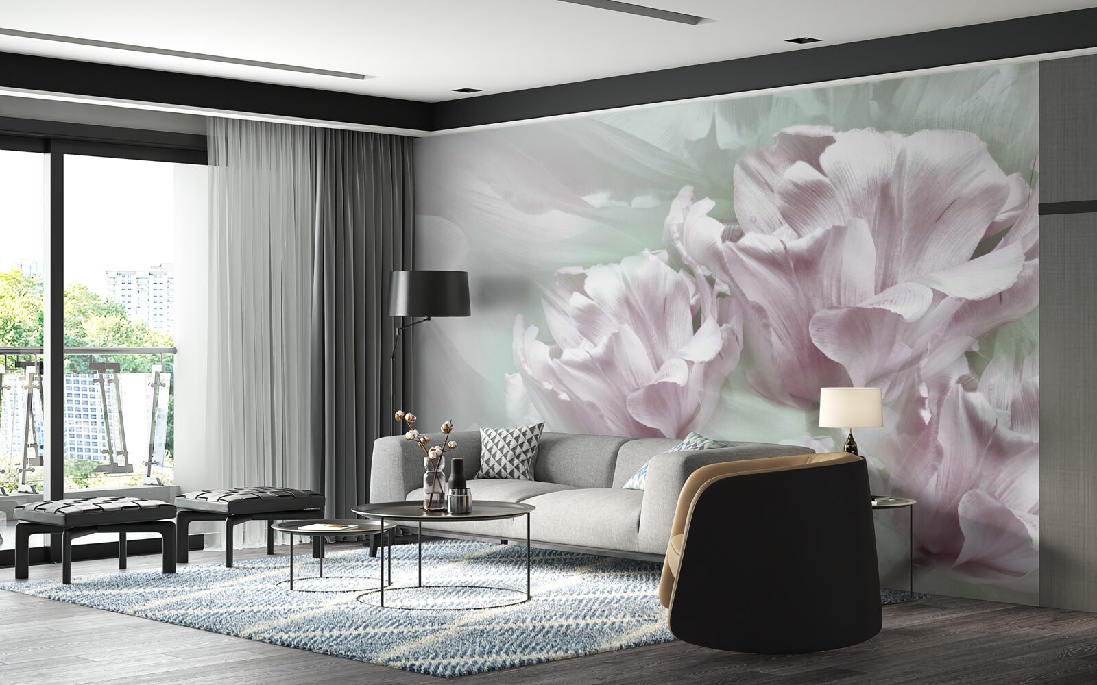 Fototapet flori magnifice, mari, alb-violet