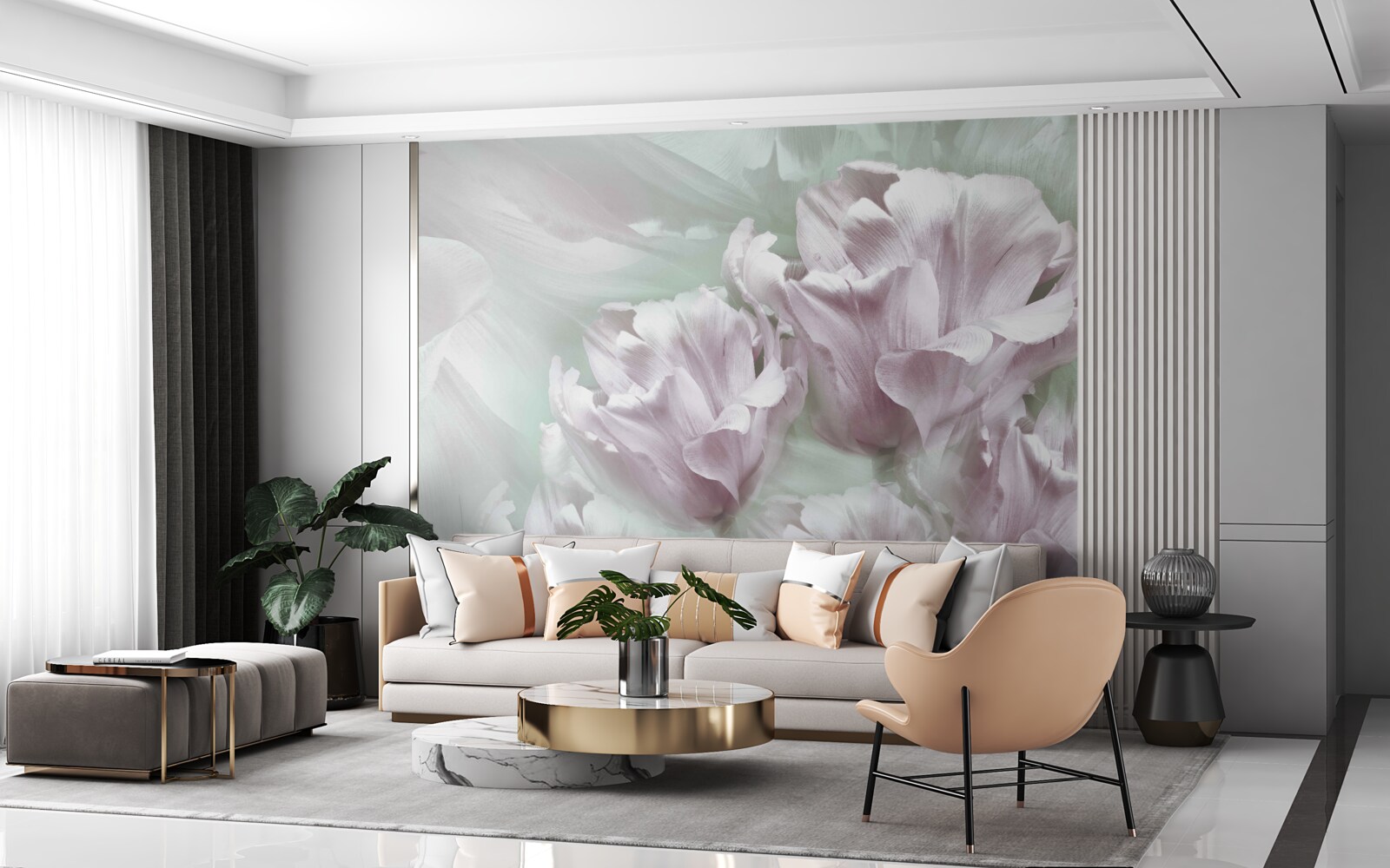 Fototapet flori magnifice, mari, alb-violet