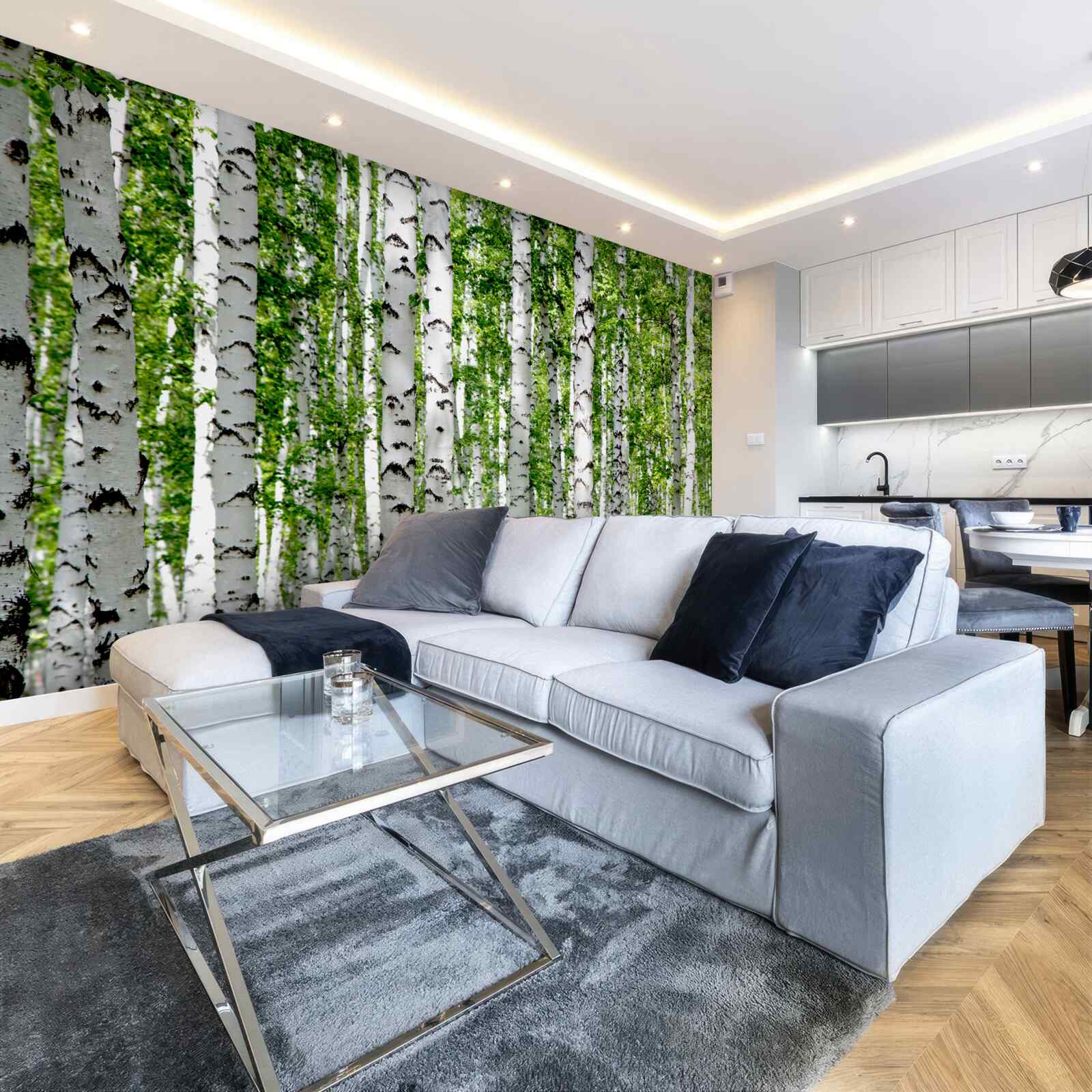 Fototapet frunzele strălucitoare ale mestecenilor grațioși