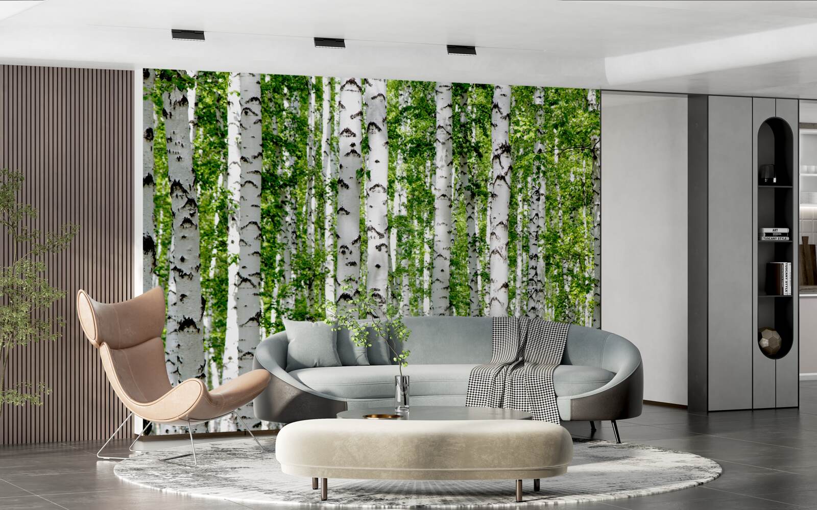 Fototapet frunzele strălucitoare ale mestecenilor grațioși