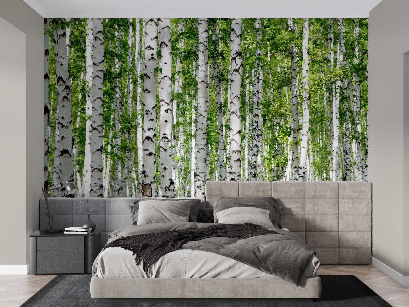 Fototapet frunzele strălucitoare ale mestecenilor grațioși