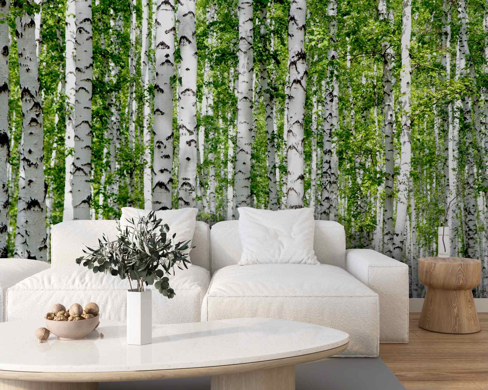 Fototapet frunzele strălucitoare ale mestecenilor grațioși