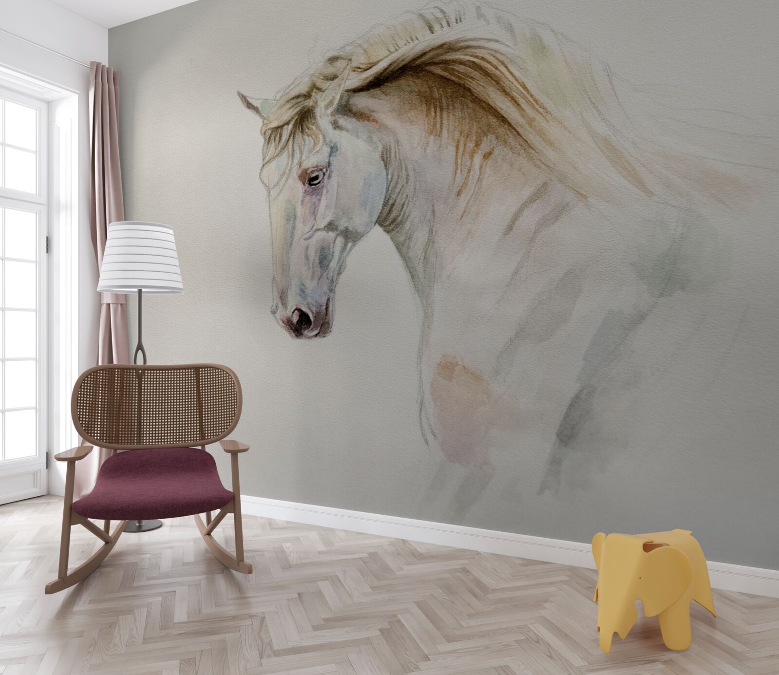 Fototapet calul alb în mișcare