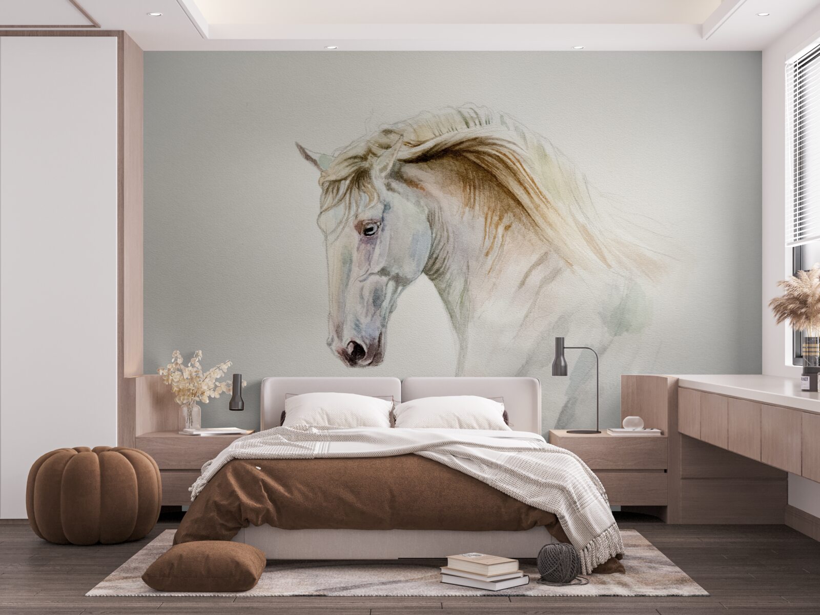 Fototapet calul alb în mișcare