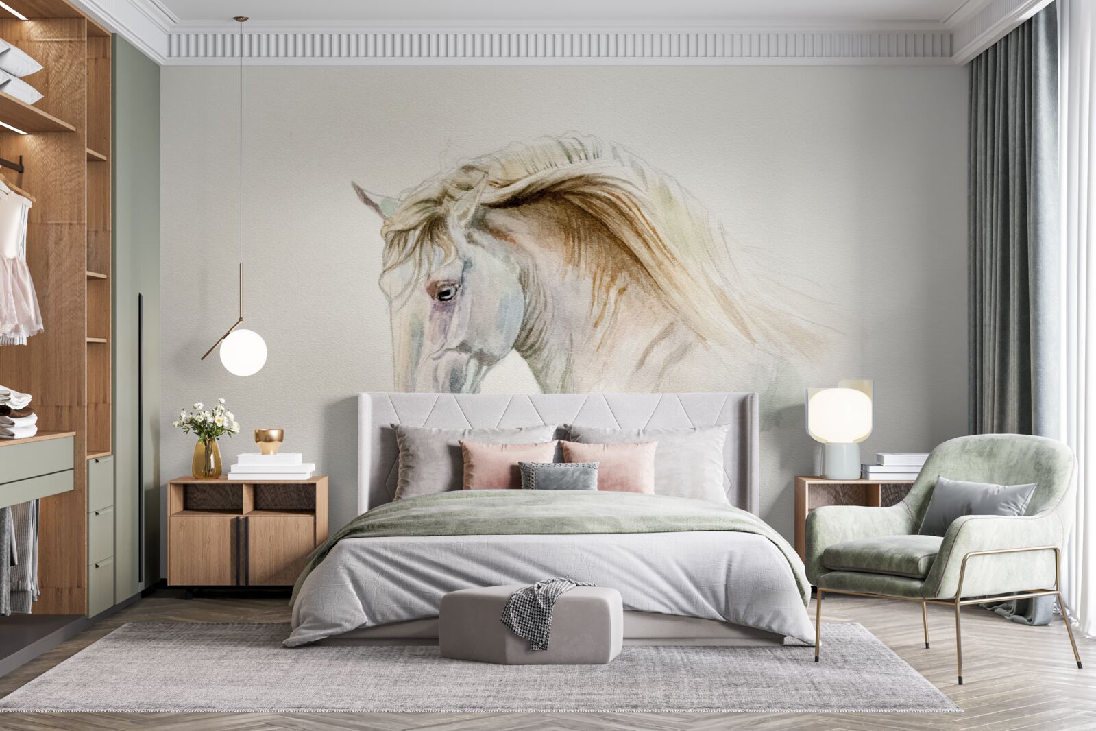 Fototapet calul alb în mișcare