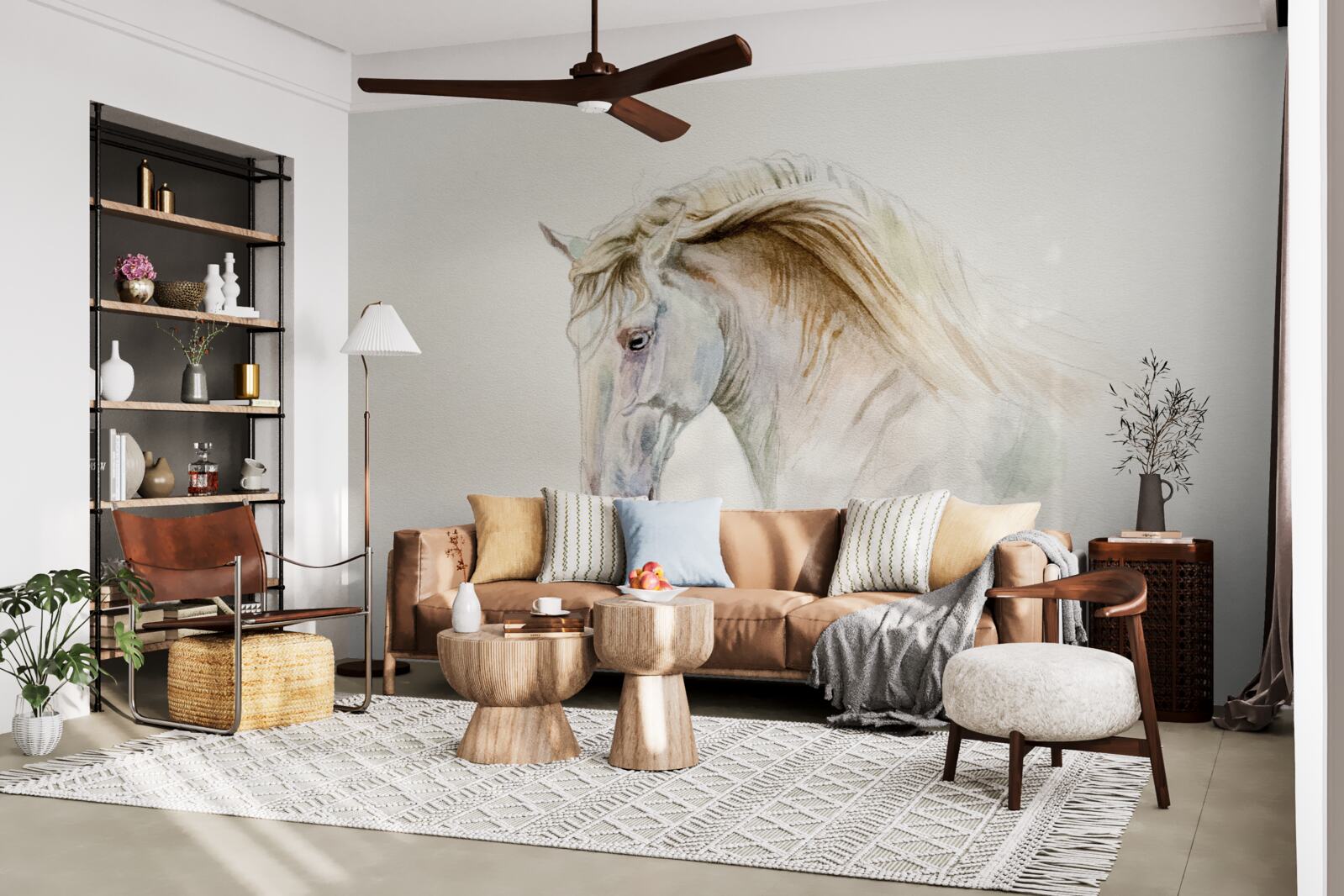 Fototapet calul alb în mișcare