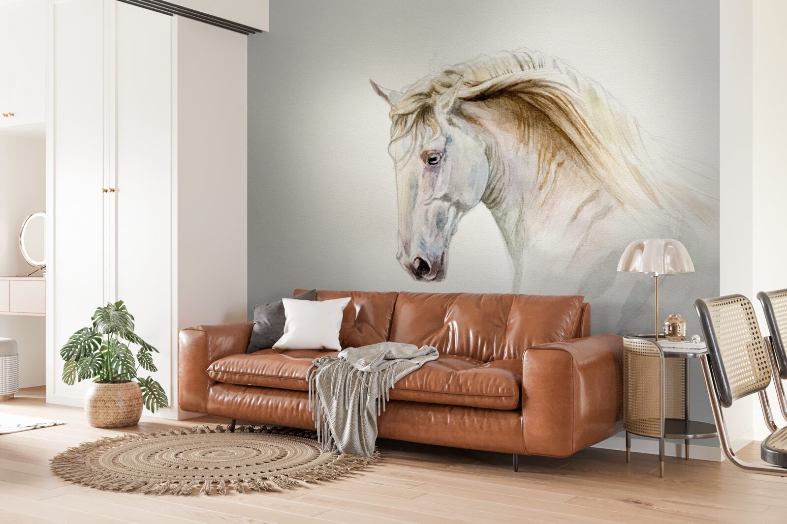 Fototapet calul alb în mișcare