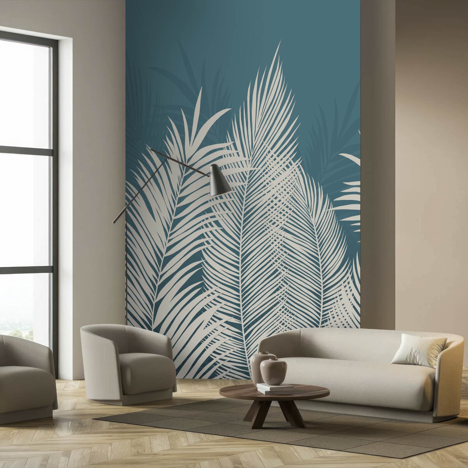 Fototapet pături albe în jos pe un fundal albastru