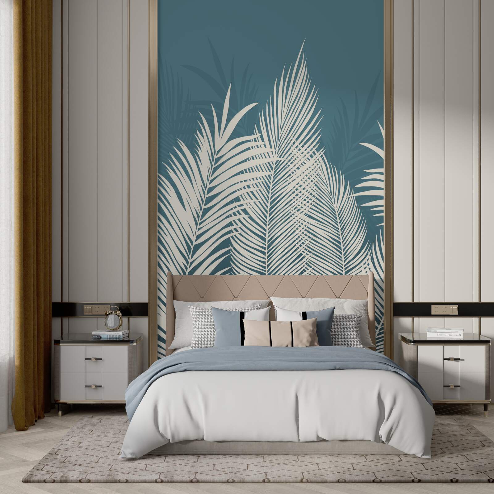 Fototapet pături albe în jos pe un fundal albastru