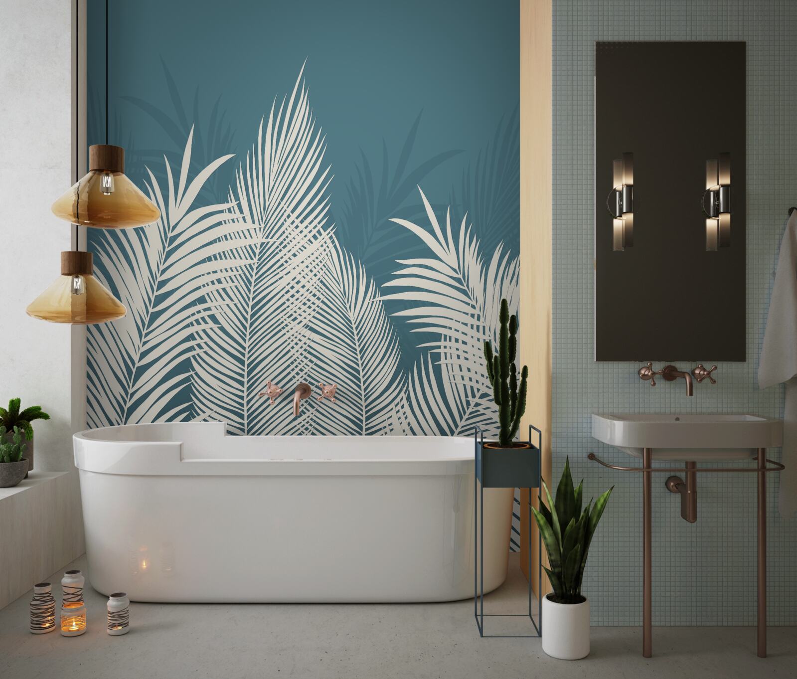 Fototapet pături albe în jos pe un fundal albastru