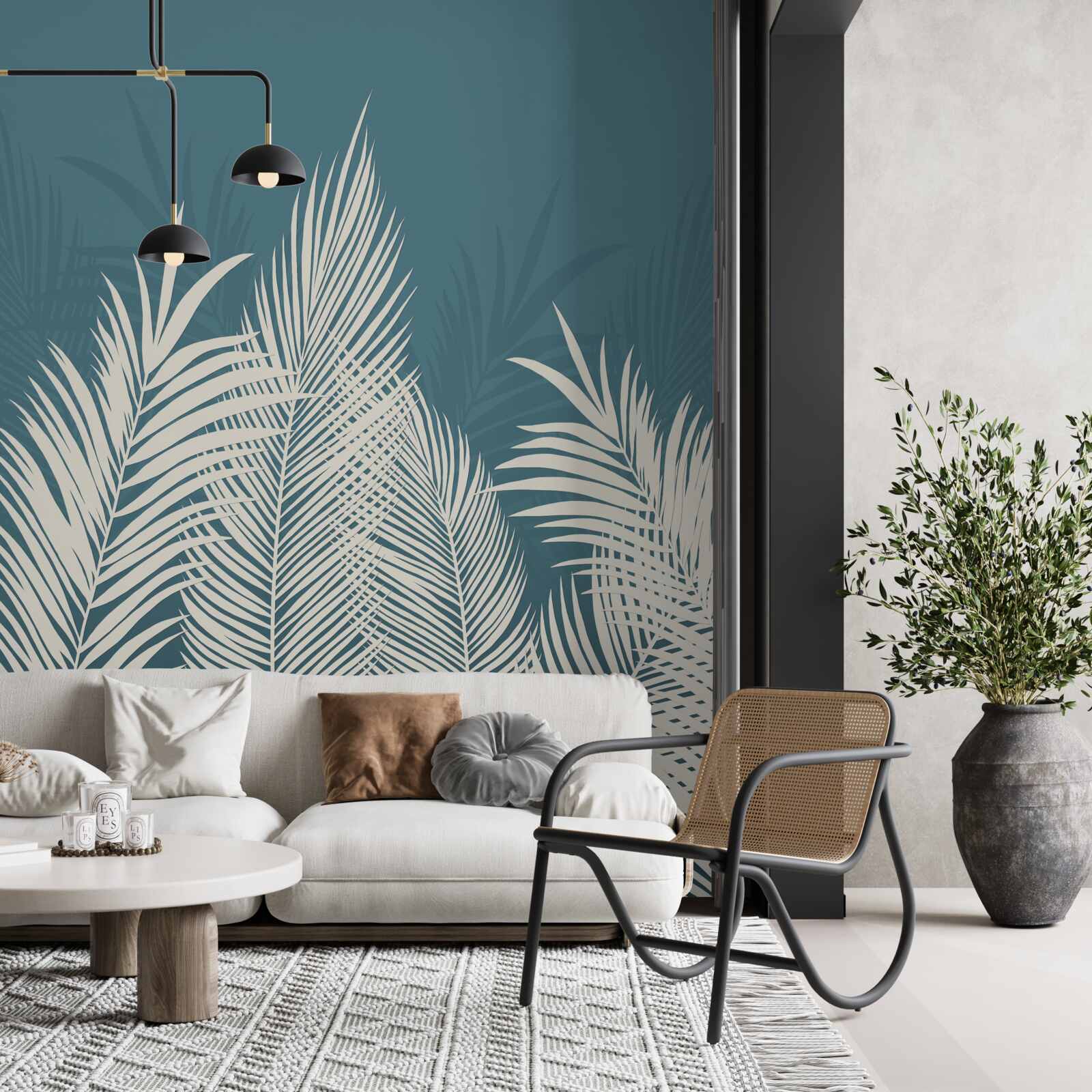 Fototapet pături albe în jos pe un fundal albastru