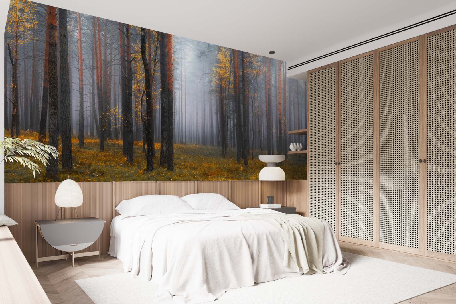 Fototapet ceață densă învăluie pădurea