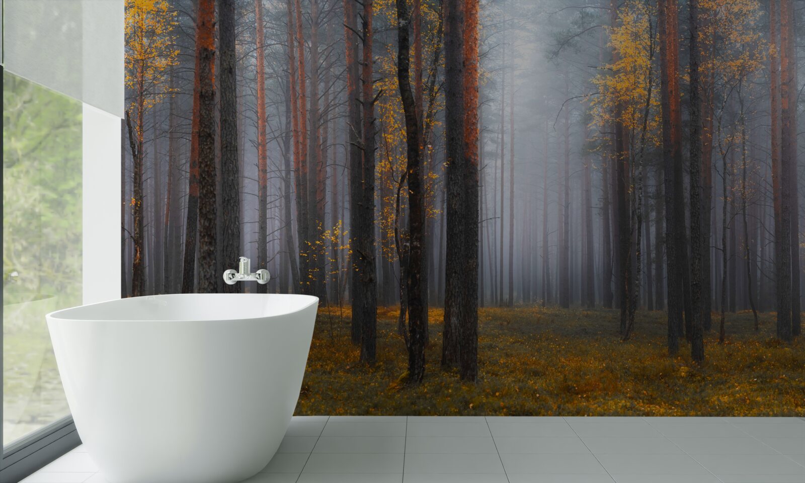 Fototapet ceață densă învăluie pădurea