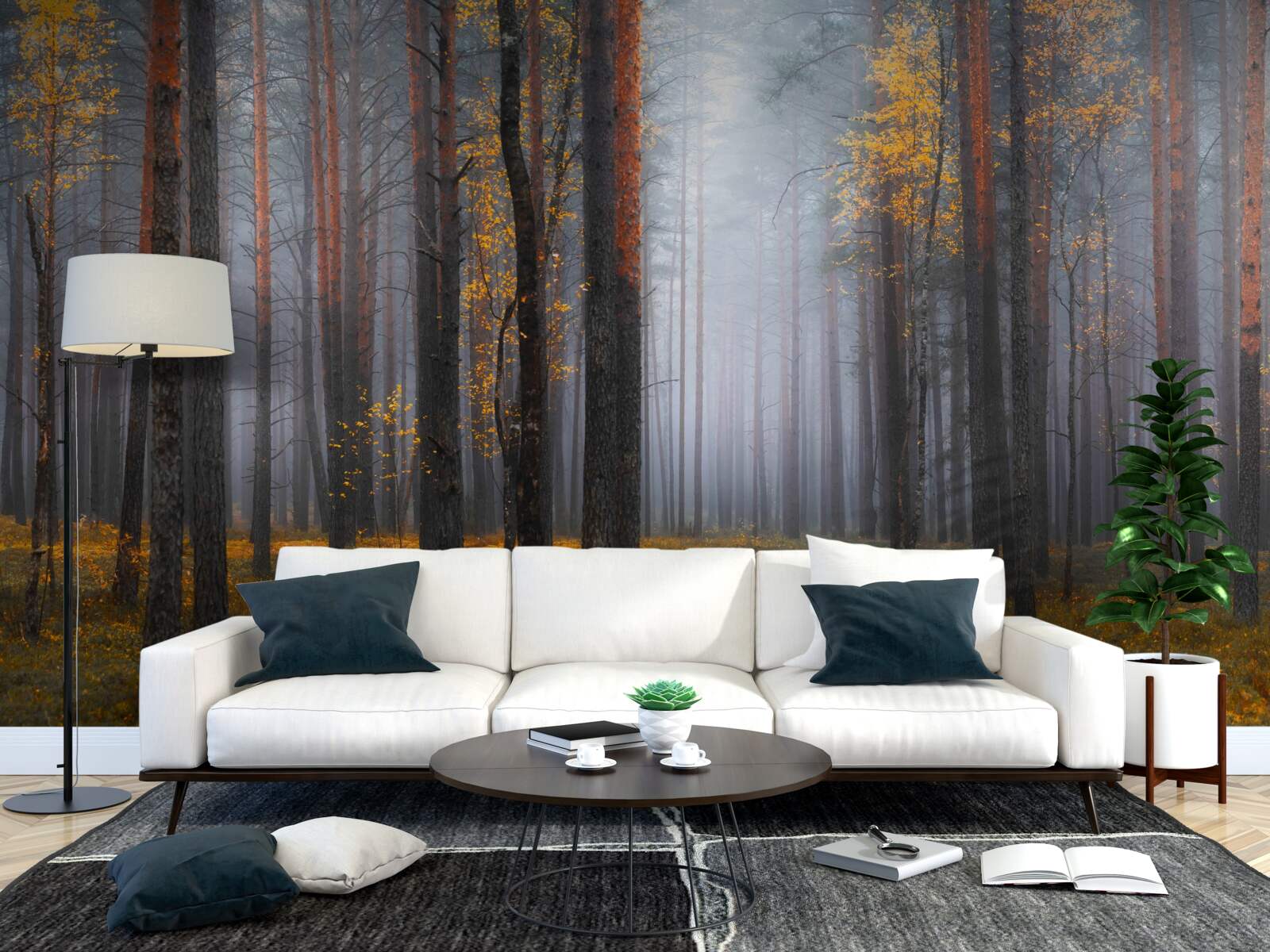 Fototapet ceață densă învăluie pădurea