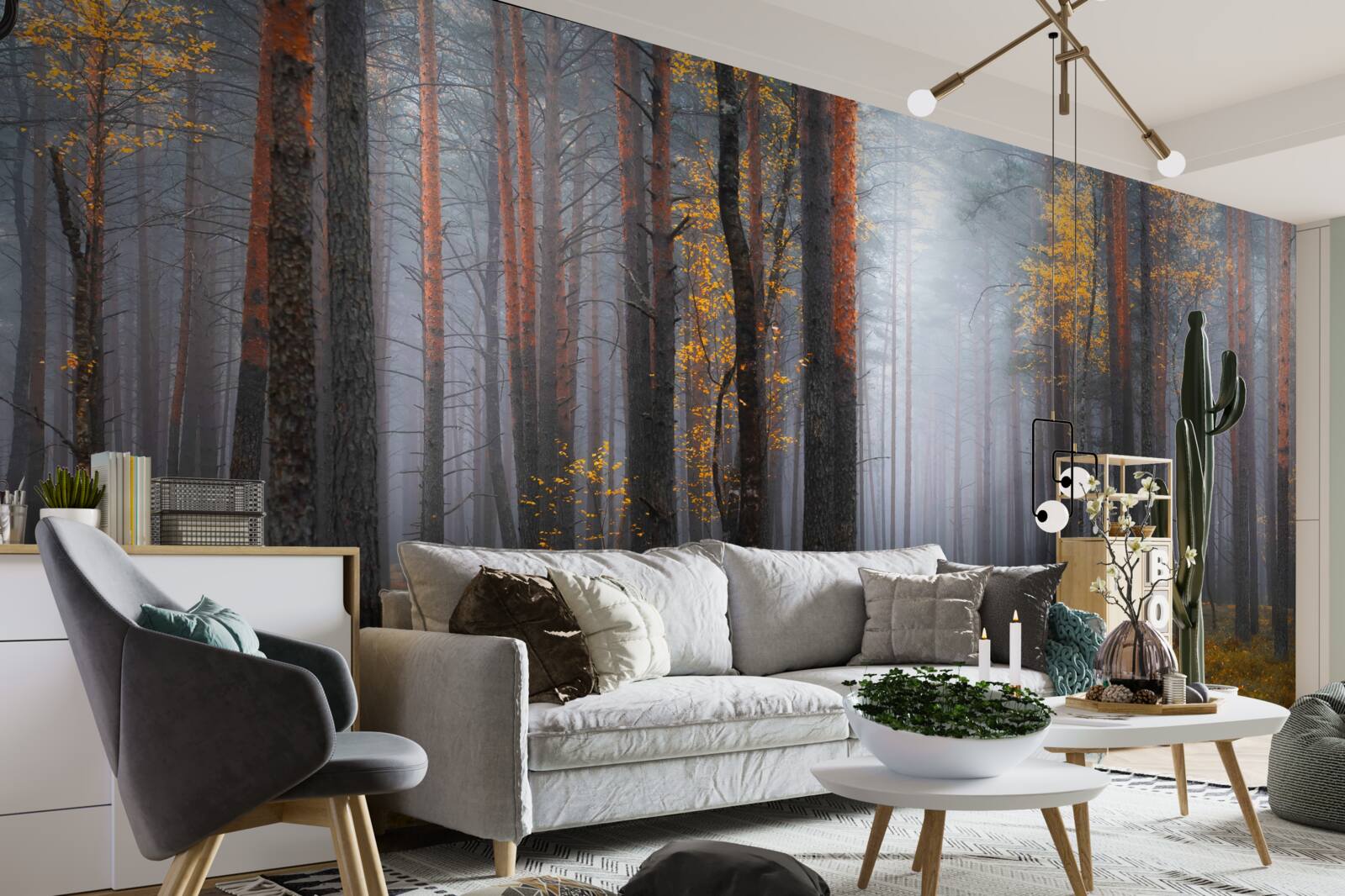 Fototapet ceață densă învăluie pădurea