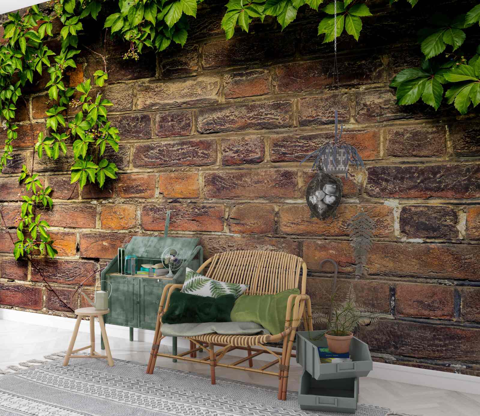 Fototapet Perete de cărămidă învelit cu plante verzi