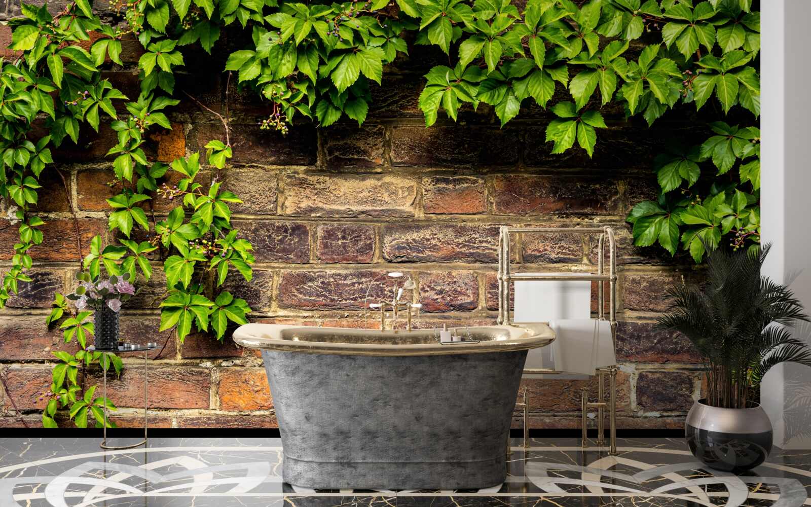 Fototapet Perete de cărămidă învelit cu plante verzi