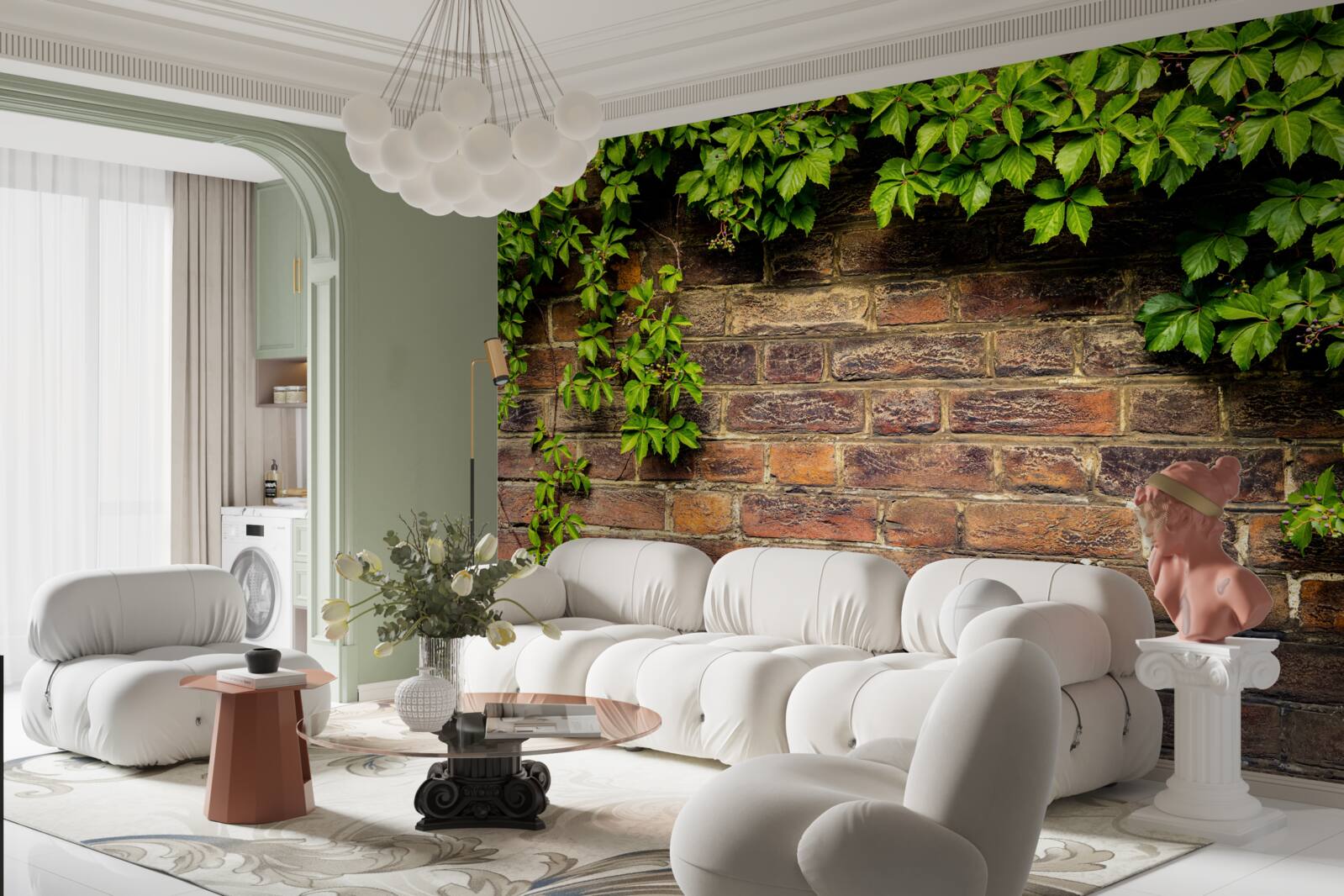Fototapet Perete de cărămidă învelit cu plante verzi