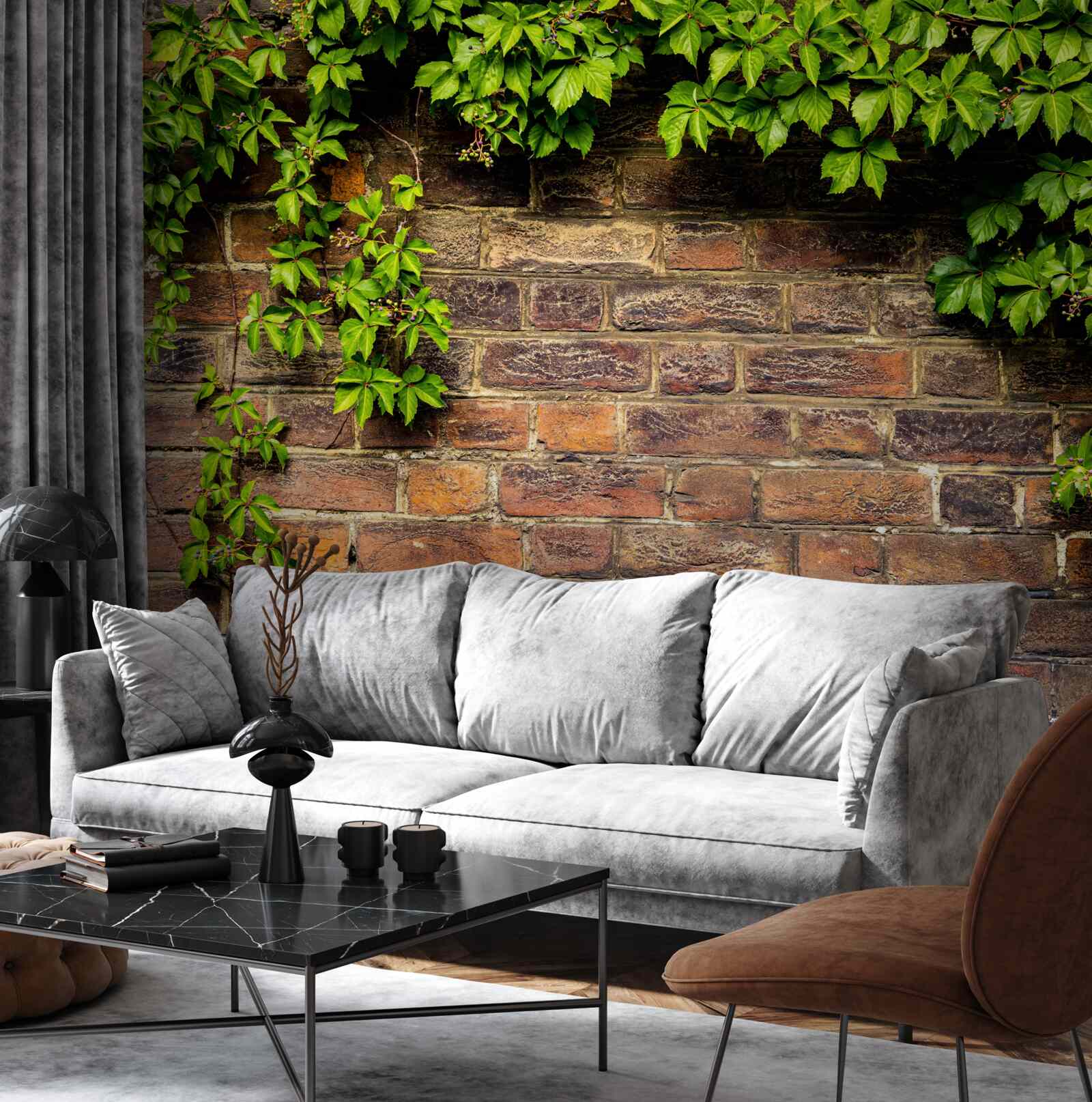 Fototapet Perete de cărămidă învelit cu plante verzi