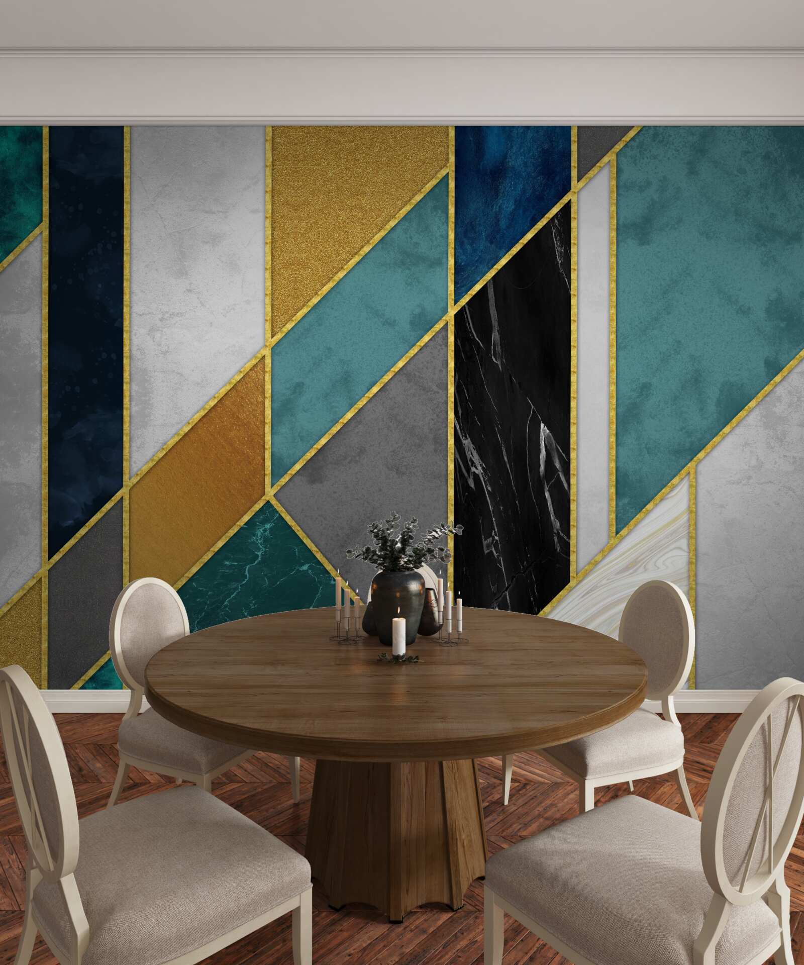 Fototapet marmură în diferite culori, finisată cu figuri aurite