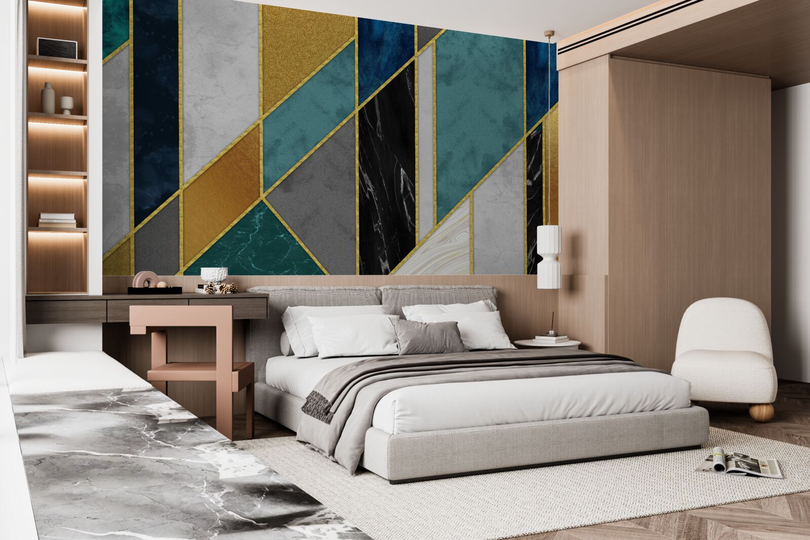 Fototapet marmură în diferite culori, finisată cu figuri aurite