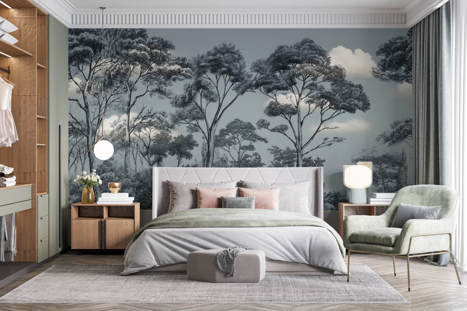 Fototapet pădurea se cufundă în noaptea care vine