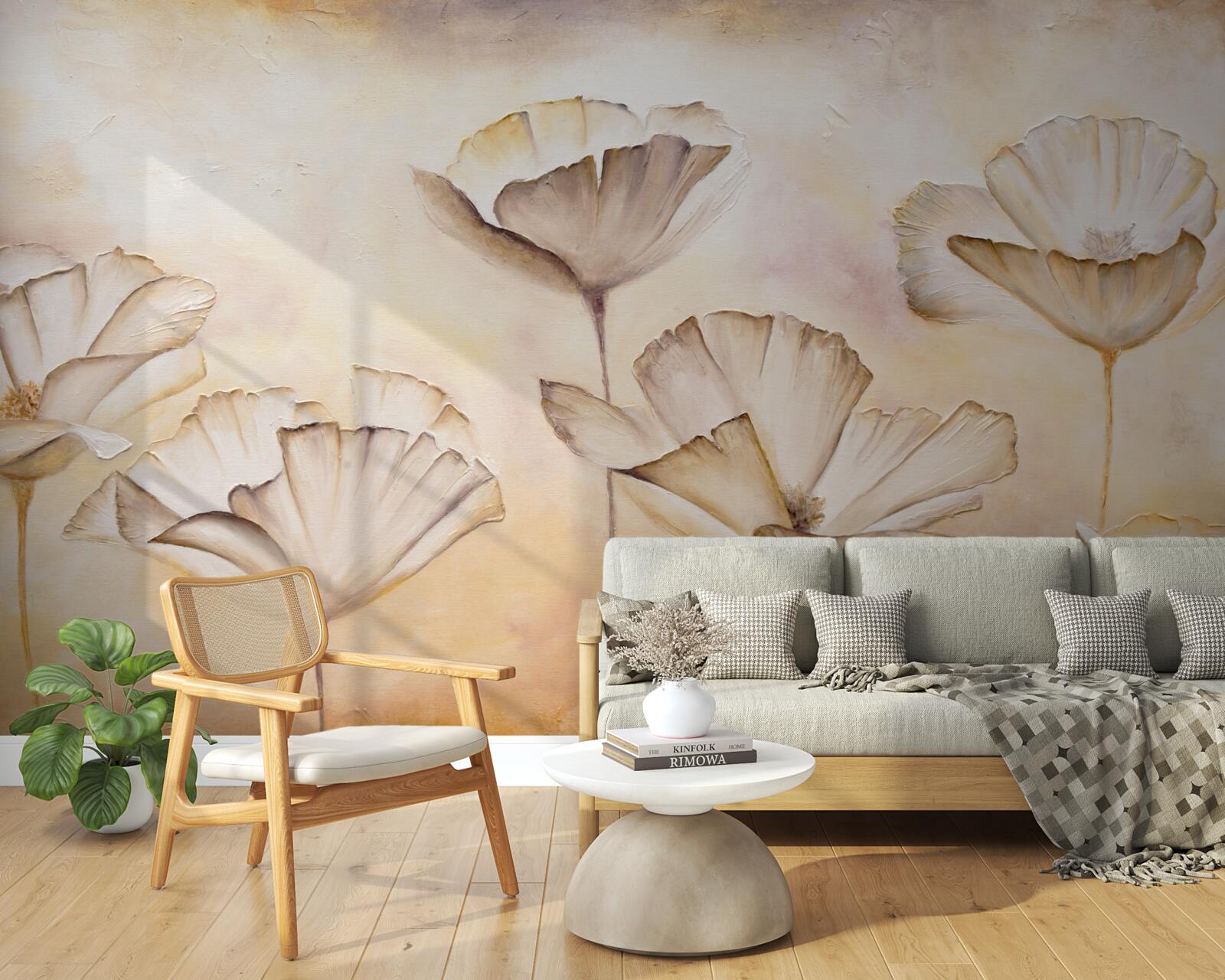 Fototapet dimineața în ceață și maci maiestuoși