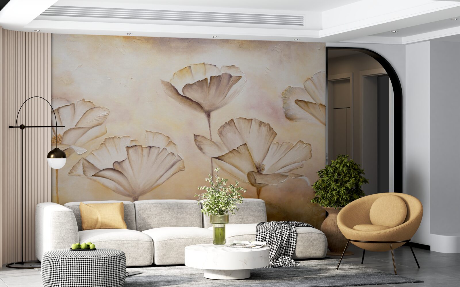 Fototapet dimineața în ceață și maci maiestuoși