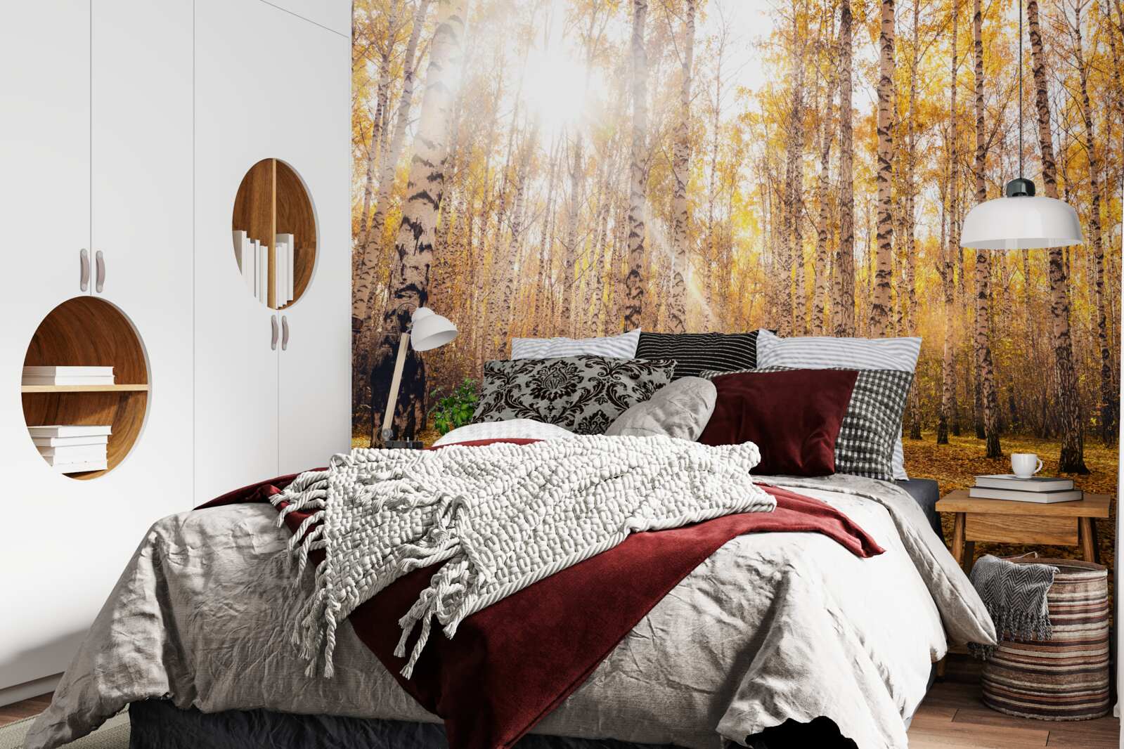 Fototapet străfulgerat în zorii unui crâng de toamnă