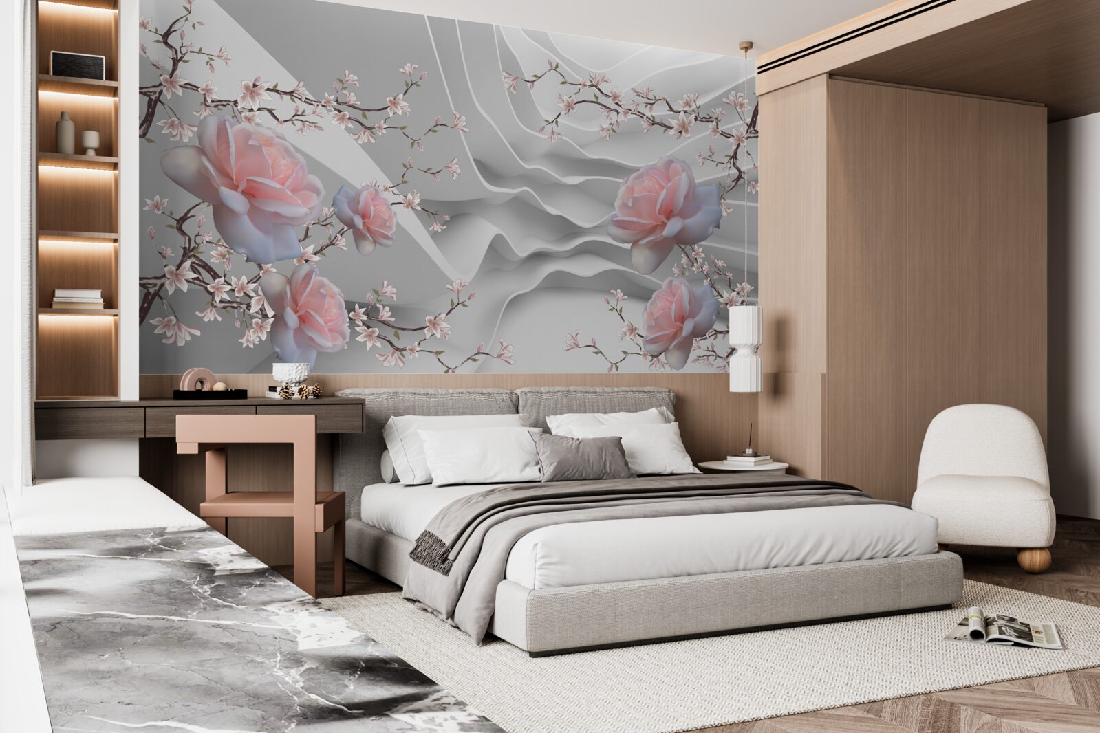 Fototapet fundalul abstract evidențiază armonios delicatețea trandafirului