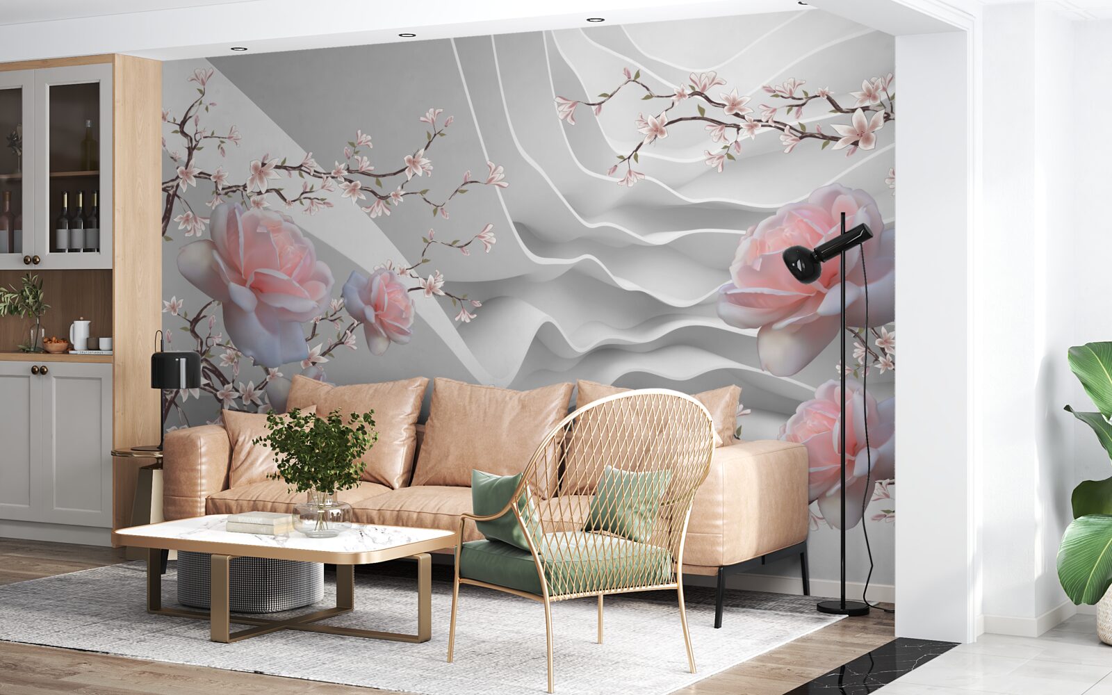 Fototapet fundalul abstract evidențiază armonios delicatețea trandafirului