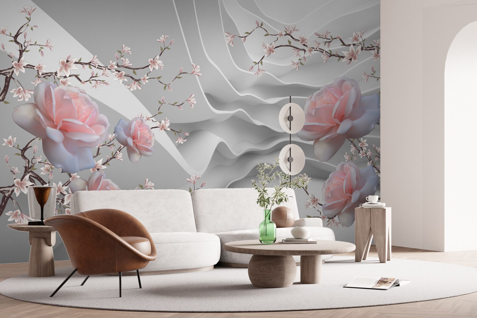 Fototapet fundalul abstract evidențiază armonios delicatețea trandafirului