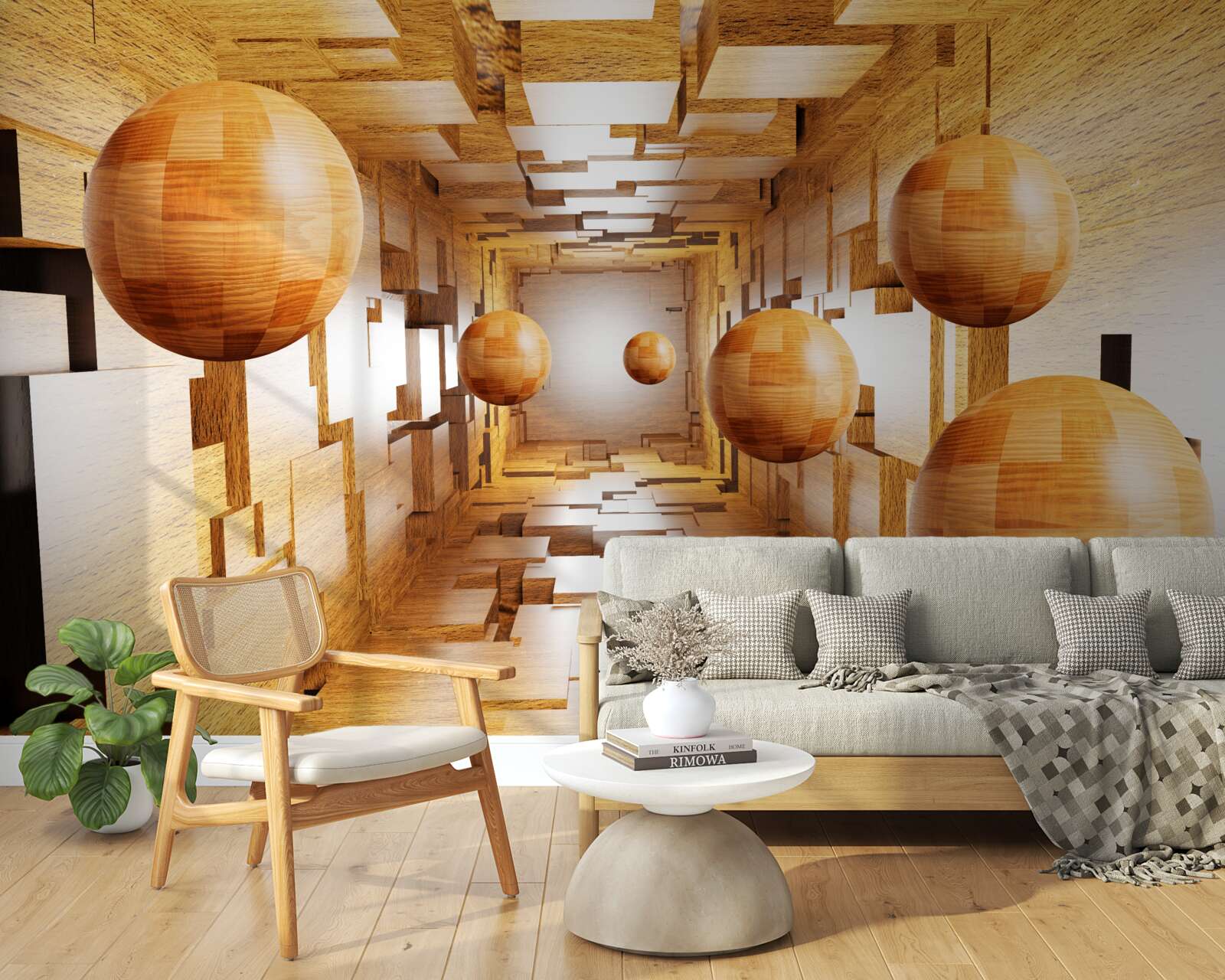 Fototapet bile de lemn care zboară spre cer, plutesc în aer