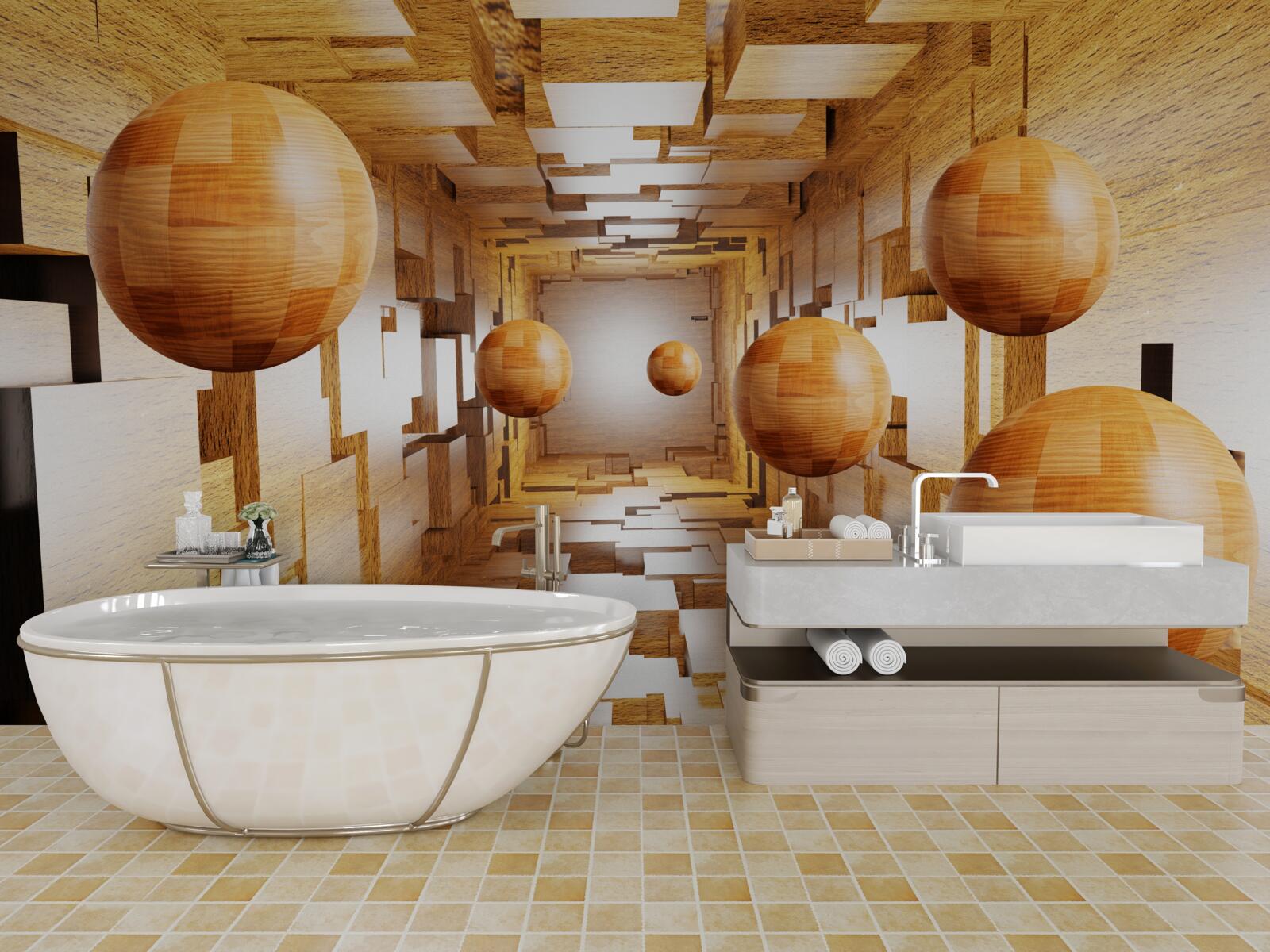 Fototapet bile de lemn care zboară spre cer, plutesc în aer