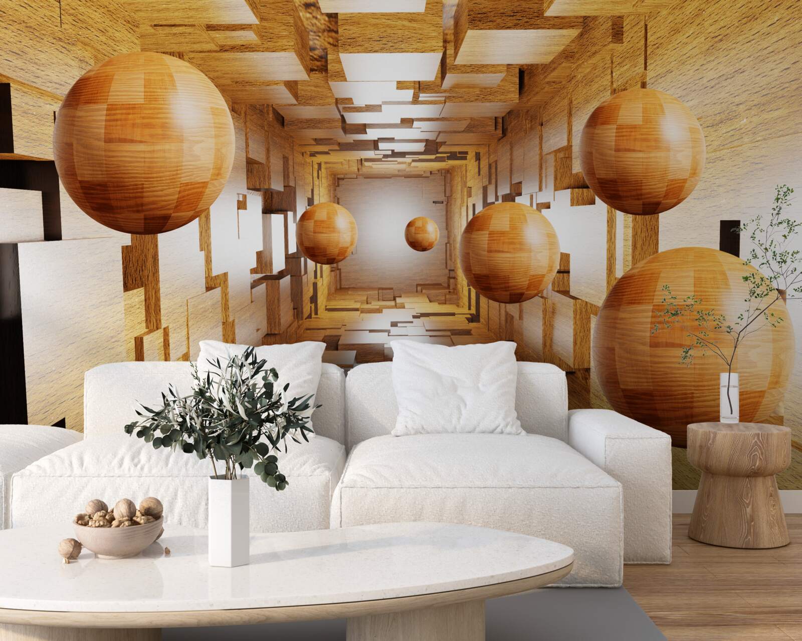 Fototapet bile de lemn care zboară spre cer, plutesc în aer