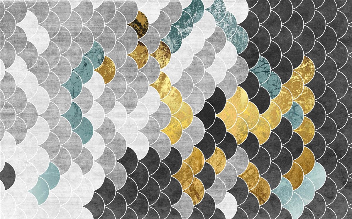 Fototapet forme geometrice în alb și negru cu elemente aurii