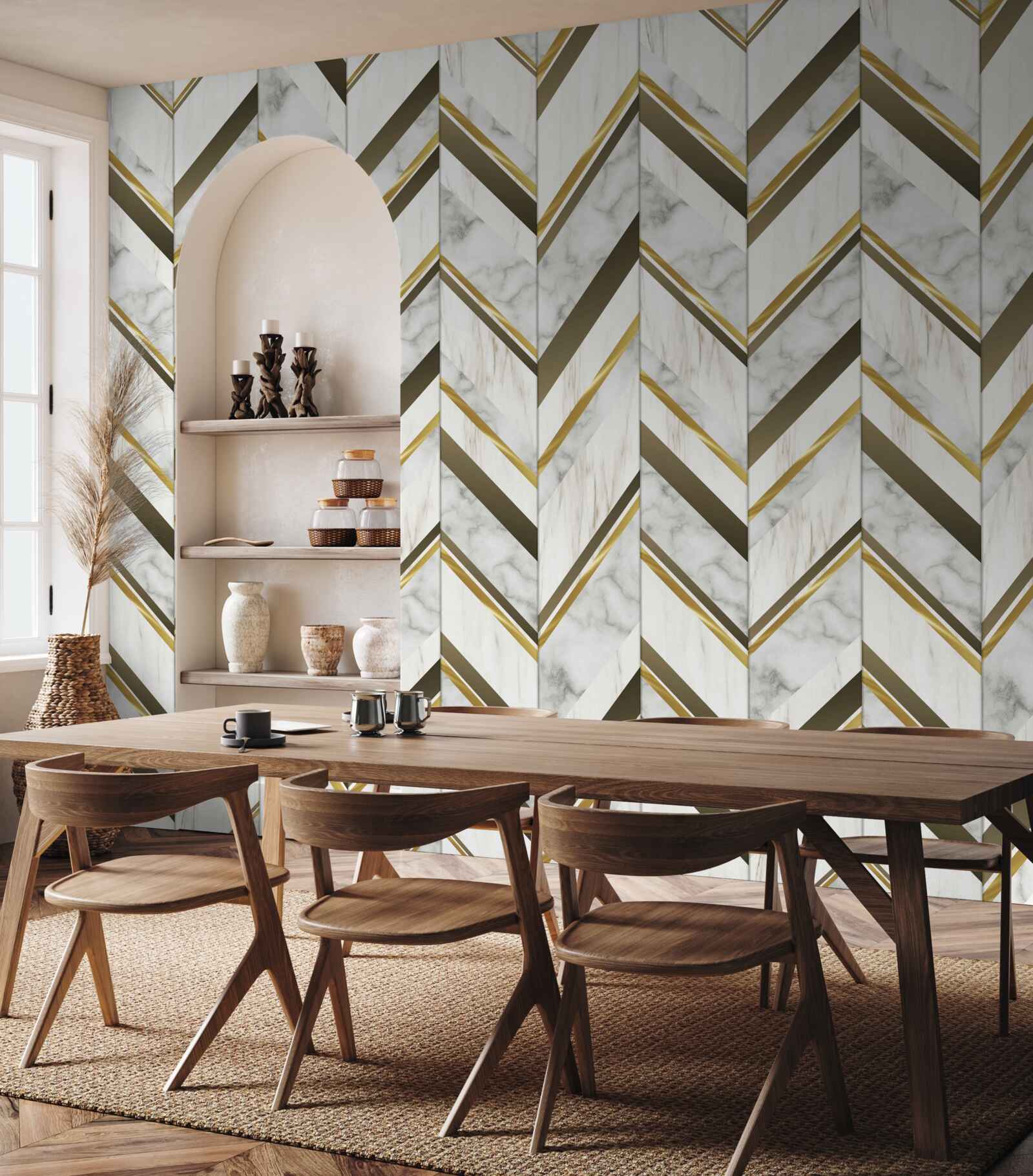 Fototapet linii albastre și maro dispuse în formă de zigzag